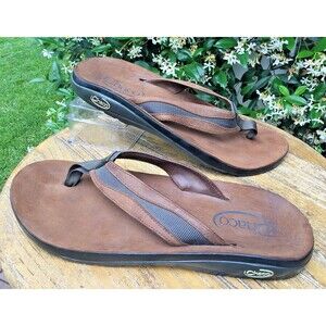 Chaco Leather Fuse Flip Flops Mens Size 9 Sandals Brown Beach Summer Shoes
